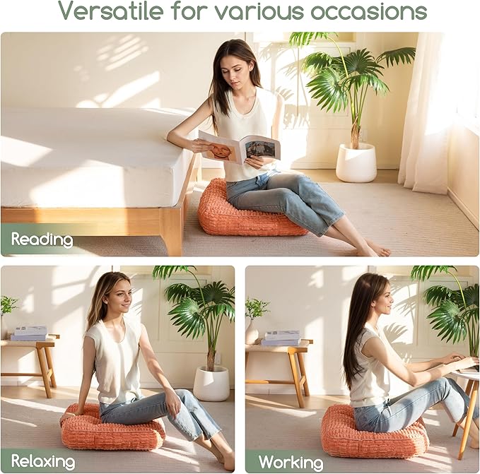 Washable Floor Pillow Cushion for Adults, Meditation Cushion Pillow, Removable Tufted Blended Corduroy Cover, Large Square Floor Sitting for Tatami Living Room or Yoga, 2Pack, Machine Washable