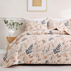 JSD Floral Quilt Set Full/Queen Size, 3 Piece Printed Bedspreads Coverlet with Pillow Sham, Soft Microfiber Quilted Blanket