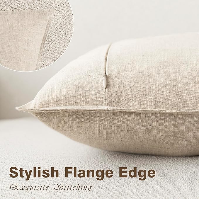 Foindtower Pack of 2, Decorative Linen Soild Throw Pillow Covers Soft Accent Cushion Case Boho Farmhouse Neutral Pillowcase for Couch Sofa Bedroom Living Room Home Decor 26 x 26 Inch Natural Beige
