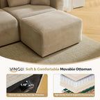 VINGLI Movable Ottoman for Corduroy Cloud Sectional Couches,Khaki