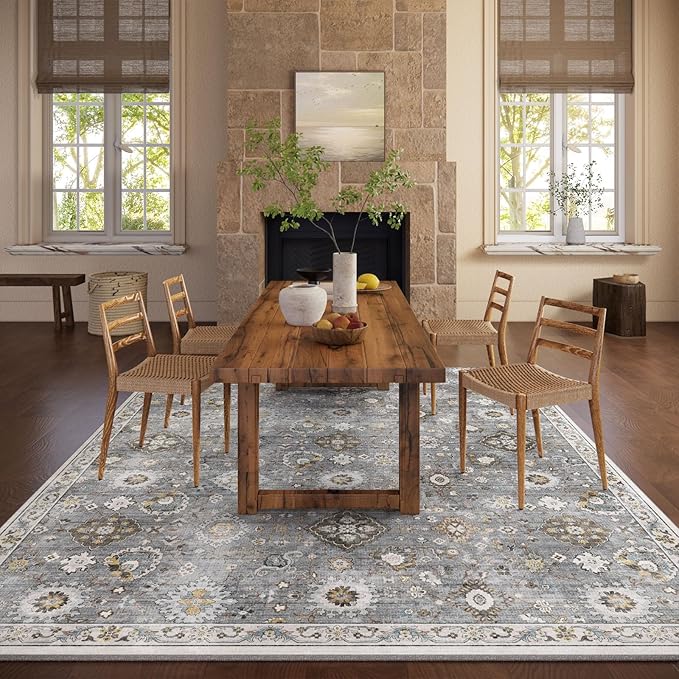 Machine Washable Rug for Living room: 9x12 Area Rugs Boho Vintage Rugs Stain Resistant Non Slip Low Pile Lightweight Soft Carpet for Bedroom Kitchen Dining Room Nursery Kids Room Farmhouse Home Office