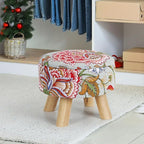 ETELI Storage Ottoman Round Small Foot Rest with Wood Legs Boho Footstool with Padded Seat Ottomans and Footstools for Couch Hallway Living Room Bedroom Enterway