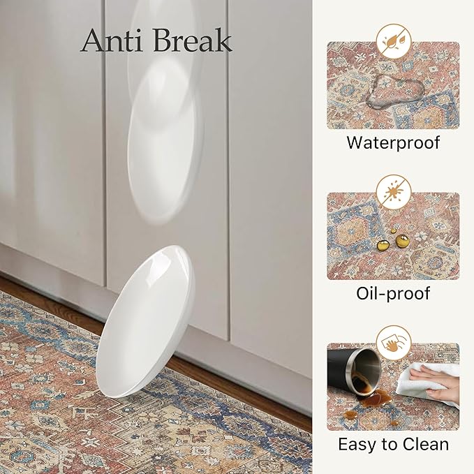 GENIMO Kitchen Mats for Floor, 2PCS Kitchen Rugs Non Slip Washable, Waterproof Anti Fatigue Mat, Comfort Standing Runner Rug for Sink, Office, Laundry, Home, 17.3"x47"+17.3"x30", RetroBrick
