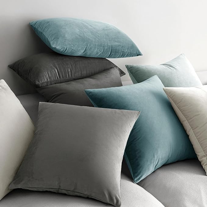 MIULEE Velvet Throw Pillow Covers 18x18 Inch, Pack of 2 - Greyish White, Soft Solid Decorative Pillow Covers Cushion Cases Modern Luxury Home Decor for Spring Couch Sofa Bedroom Livingroom