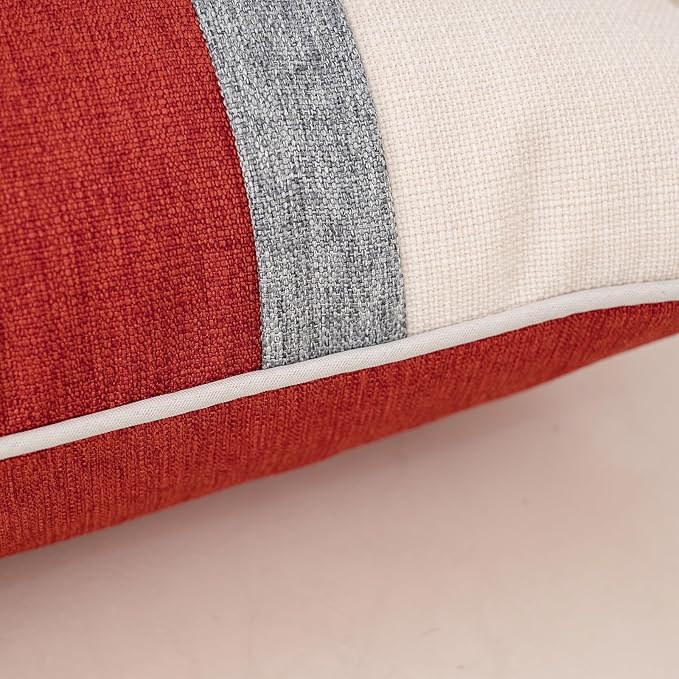 Yangest Patchwork Pillow Cover 12x20 Inch Luxury Cotton and Linen Cushion Cover Rectangle Pillowcover for Couch Bedroom Living Room,Orange