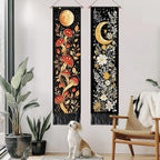 AOHMPT Pack of 2 Long Vertical Tapestry,Nature Landscape Tapestry with Serene Mountain River, Moon & Sun Motifs,Traditional Ink Painting Wall Art,Zen Aesthetic Wall Hanging for Living Room Bedroom Decor 13" W x 51" H"
