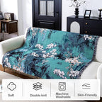 Snycler New Chinese Style Throw Blanket for Bed 50 * 60inch Woven Blanket Cotton Polyester Farmhouse Decor for Indoor Outdoor Sofa Bedroom Garden，All Season