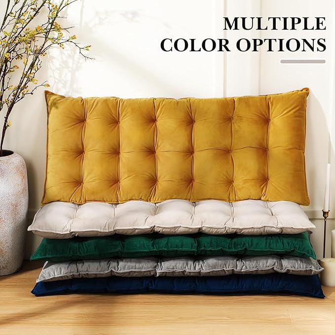 Bench Cushion for Indoor Furniture 42x16 in Velvet Thicken Indoor Window Seat Cushion, Soft Piano Sofa, Entryway Storage, Bay Window Tufted Patio Porch Swing Bench Pad Memory Foam(Ivory)