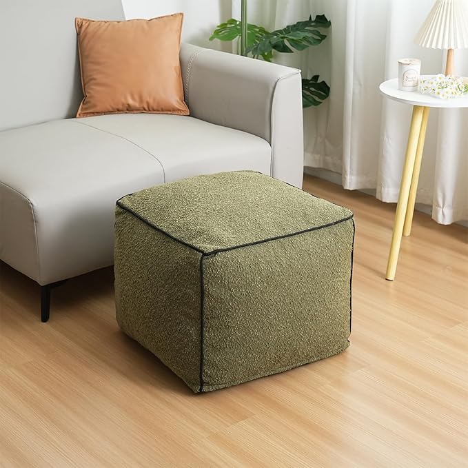 Pouf Ottoman Stuffed Modern Foam Filled Foot Rest Poufs for Living Room Chair Decorative 20 X 15 Inches Boho Relax Stool Floor Poufs Foot Rest for Living Room,Green