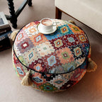 Boho Unstuffed Pouf Cover Ottoman Footrest Indian Mexcian Foot Stool Floor Bean Bag Floor Chair Storage for Living Room Bedroom Decor (Boho Plaid, Round)