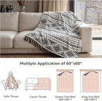 CASAAGUSTO Boho Throw Blanket - Black and White Decorative Blankets with Tassel, Printed Flannel Bohemian Blanket for Chair, Bed, Sofa, Couch(50 * 60, Black and White)