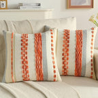 FUTEI Orange Decorative Throw Pillow Covers 18x18 Inch Set of 2, Soft Tufted Striped Textured Accent Cushion Case,Boho Pillows for Couch Decor