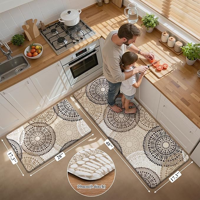 HEBE Cushioned Kitchen Mats for Floor Set of 2, Non Slip Anti Fatigue Kitchen Rugs and Mats, Floral Waterproof Comfort Foam Standing Mat Floor Carpet for Kitchen,Home Office,Sink,Laundry