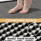 MIULEE Set of 2 Waffle Bathroom Rugs, Boho Bath Rugs Non Slip Washable, Super Absorbent Bath Mats, Ultra Soft Rubber Backed Shower Mats for Bathroom Floor, Tub and Shower, Black & Cream, 17x24 Inch