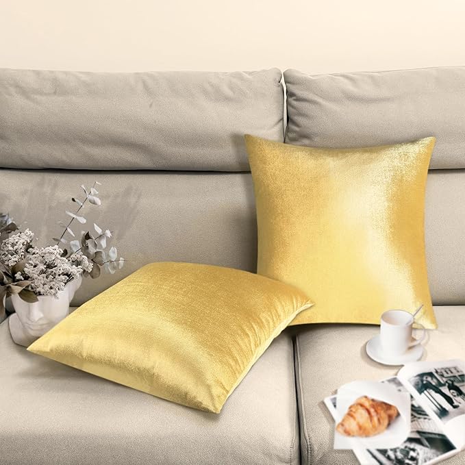 2 Pack 18x18 Pillow Cover Velvet Pillow Covers, Square Throw Pillow Covers for Living Room Decorations Throw Pillow Case, Throw Pillow Cover Cushion Cover for Home Sofa Bedroom Car, Gold