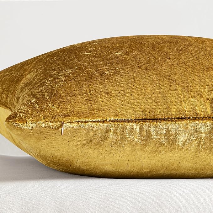 MIULEE 24x24 Inch Euro Sham Velvet Pillow Covers, Set of 2 Large Square Decorative Pillows -Golden Super Soft for King Bed, Sofa, Couch, Accent Chairs with Hidden Zipper