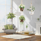 Hotfiary Plant Hanger Indoor Hanging Plant Holder Hang Planter Basket Wood Bead Decorative Flower Pot Holders Boho Farmhouse Rustic Decor Indoor Outdoor (Pot Not Included)