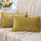 decorUhome Summer Chenille Soft Cozy Throw Pillow Covers 12x20 Set of 2, Modern Farmhouse Boho Velvet Decorative Pillow Cases with Stitched Edge for Couch Sofa Bed Home Decor, Mineral Yellow