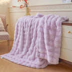 LIFEREVO Fluffy Faux Rabbit Fur Bubble Blanket, Plush Shaggy Throw for Couch Sofa, Cozy Furry Light Purple Bed Blanket Adult Kids Girls, Aesthetic Fuzzy Throw for Bedroom Living Room, 60x90, Lavender