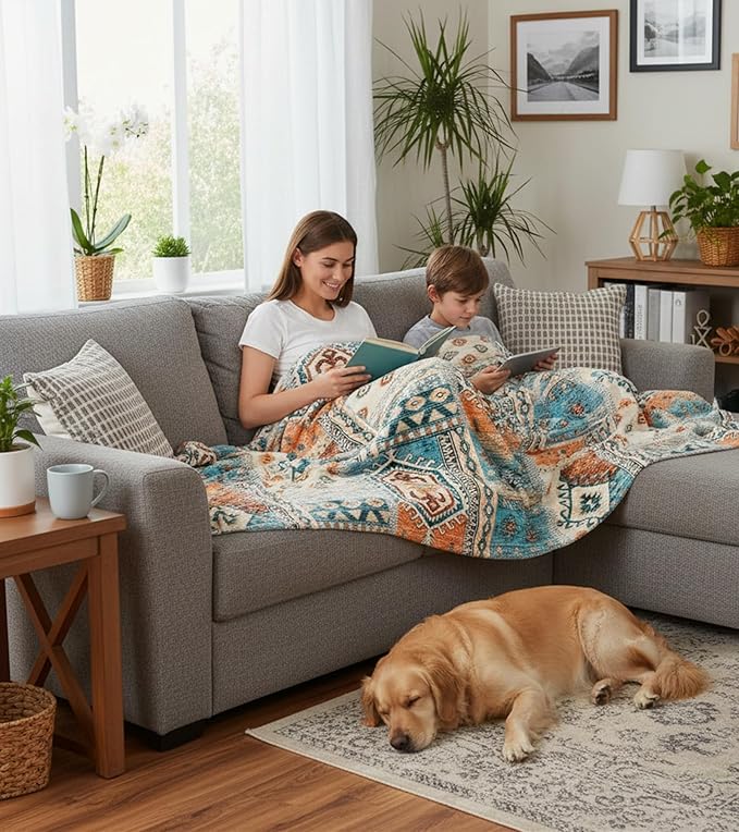 Aipon Boho Aztec Throw Blanket 40"x 50", Western Indian Native American Blanket Southwestern Decor, Orange Teal Soft Cozy Lightweight Throws Blankets Gifts for Women Men Couch Bed Sofa Chair