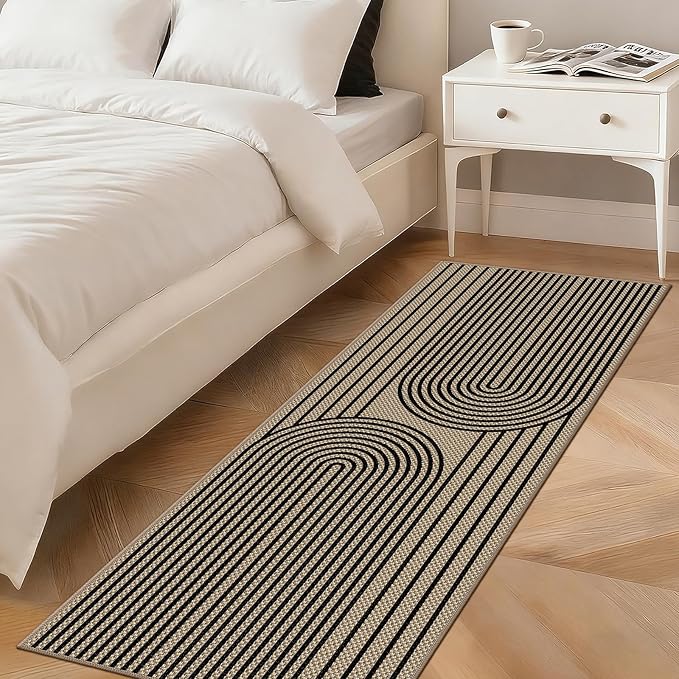 2x6 Kitchen Runner Rug for Hallways Outdoor Rug Easy Jute Rug Washable Low-Pile Non-Slip Area Rug Indoor Outdoor Carpet for Bedside Laundry Entryway Porch Long Door Mat Black Rainbow Floor Mats