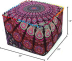 CRAFT KALA Indian Square Patchwork Traditional Pouf Cover Indian Living Room Poufs Cover Decorative Designer Ottoman Home Living Footstool Chair Cover Ottoman Decor 20X20X14 inches, Pink Mirchi