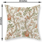 Chinoiserie Pillow Covers 18x18 Set of 2 Orange Green Bird Floral Throw Pillows Vintage Flowers Decorations Outdoor Pillowcase Chinoiserie Decor Farmhouse Linen Cushion Case for Couch Home