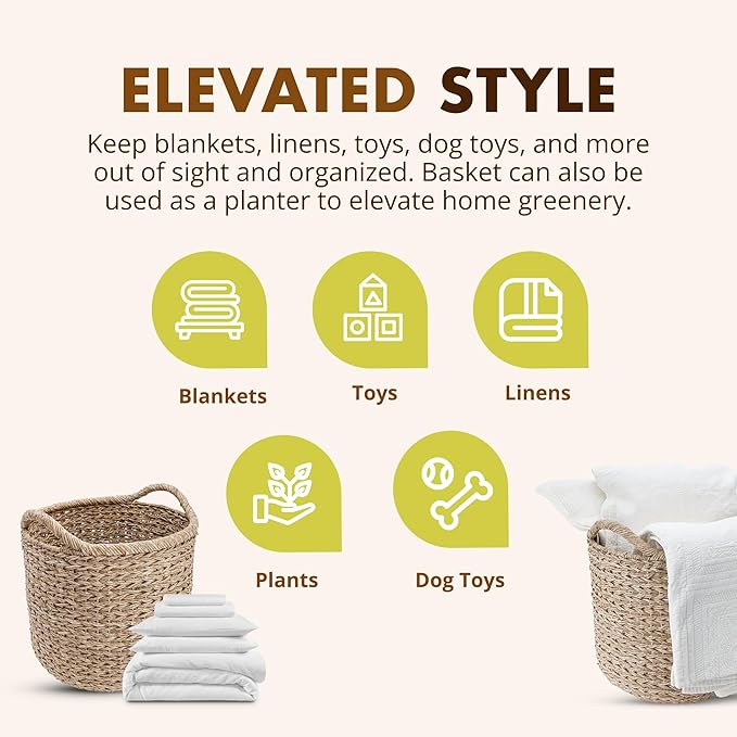 KOUBOO Large Decorative Seagrass Storage Basket, Handmade, Seagrass Basket, Living Room, Blankets, Toy Bin, Extra Storage, Decorative Storage, Laundry Basket, Linens