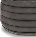 SIMPLIHOME Vivienne Boho Round Pouf in Grey Velvet Fabric for the Living Room, Bedroom and Kids Room