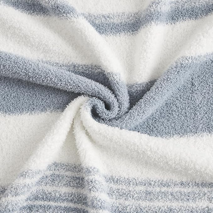 WRENGONGE Grey Blue Throw Blanket, 50x70 Soft Cozy Striped Throw Blankets for Couch, Sofa, Bed, Travel, Lightweight Fluffy Warm Plush Decorative Blankets for Women, Men Gift