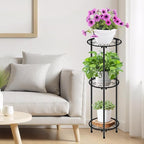 CASIMR Plant Stand Indoor Outdoor, Metal Rustproof Flower Shelf 3 Tier 32.3 inch, Tall Multiple Plant Pot Holder Rack for Garden Patio Living Room Corner Balcony, 2 Pack Black