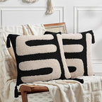 Adabana Black and Beige Pillow Covers 18x18 Decorative Tufted Abstract Throw Pillows Cover Modern Farmhouse Home Decor for Couch Living Room Safa Bed