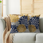 Navy Blue Yellow Pillow Covers 20X20 Inch Set of 2, Modern Geometry Dahlia Floral Print Decorative Throw Pillow Covers Outdoor Farmhouse Cushion Case for Home Couch Sofa Bed Decoration