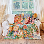 Boho Throw Blanket - 100% Cotton Throw Blankets for Bed Couch, 50"x60" Soft Muslin Lightweight Spring Throw Blanket, Cozy Oil Painting Bohemain Bedding Decor Green Throw Quilt