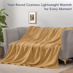 PHF 100% Cotton Muslin Throw Blanket 50" x 60", 4-Layer Lightweight Gauze Throw, Breathable Cloud-Soft Minimalist Blanket for Bed, Couch, Camping & Baby, Amber, Ideal Gift