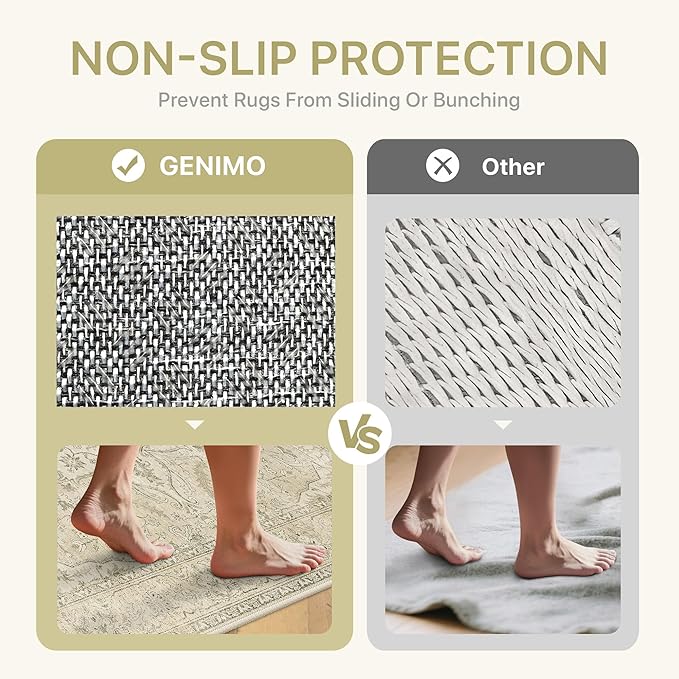 GENIMO 2X10 Washable Vintage Runner Rug for Hallway, Non-Slip Low Pile Chenille Print Rug, Soft Rugs for Indoor Entryway Kitchen Corridor, Linen & Taupe