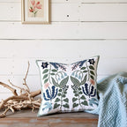 Tosleo Flower Embroidered Throw Pillow Covers 16x16 Pack of 2 Green Leaves with Birds Floral Tufted Pillowcases Spring Summer Decor Coastal Pillow Cushion Cases Square Navy Blue Flower Pillow Case