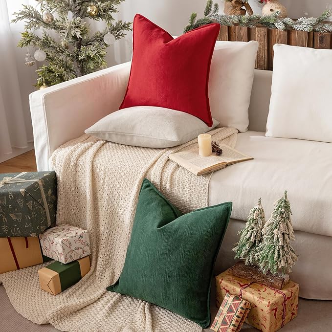 MIULEE Pack of 2 Red Decorative Pillow Covers 18x18 Inch Soft Chenille Luxurious Couch Throw Pillows Farmhouse Cushion Covers with Elegant Design for Sofa Bedroom Living Room Home Decor