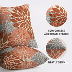 Burnt Orange Grey Gray Pillow Covers 18X18 Inch Set of 2, Fall Colored Modern Geometry Dahlia Floral Print Decorative Throw Pillow Covers Outdoor Farmhouse Cushion Case for Couch Sofa Bed Decor