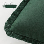 Foindtower Set of 2 Decorative Linen Fringe Throw Pillow Covers Cozy Boho Farmhouse Cushion Cover with Tassels Soft Accent Pillowcase for Couch Sofa Bed Living Room Home Decor, 22×22 Inch, Pine Green
