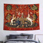 FEASRT European Royal Tapestry Medieval Princess Tapestry, 60x40 Inches Soft Flannelette, Lady and Unicorn for Living Room Bedroom Dorm Decor