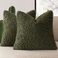Foindtower 2 Pieces 26x26 Inch Olive Green, Faux Fur Throw Pillow Cover Accent Sherpa Furry Pillow Covers Fuzzy Soft Pillowcases Cozy Sheepskin Decorative Fleece Cushion Case for Bed Couch Living Room