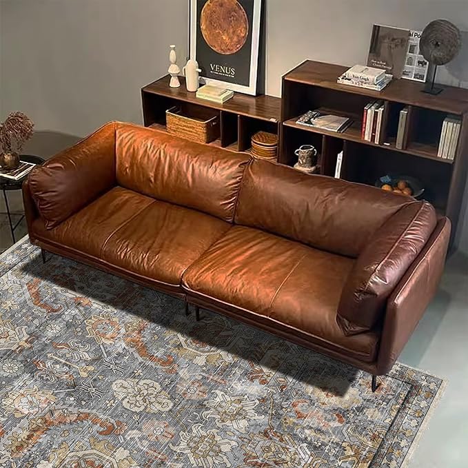 RUGSURE Washable Area Rugs - Perfect for Living Room, Bedroom, Kids Room, Nursery - Stain & Water Resistant Non-Slip, Pet & Child Friendly, Vintage Tribal Area Rugs (Turmeric and Grey, 9' x 12')