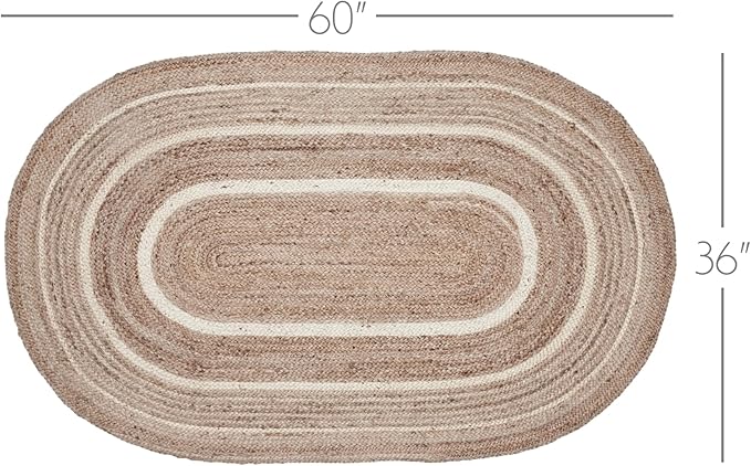 VHC Brands Jute Rug Oval with Pad, Natural and Cr