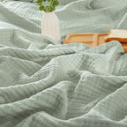 PHF 100% Cotton Muslin Blanket Queen Size 90"x90", 4-Layer Lightweight Gauze Throw, Breathable Cloud-Soft Minimalist Blanket for Bed, Couch, Camping & Baby, Sage Green, Ideal Gift