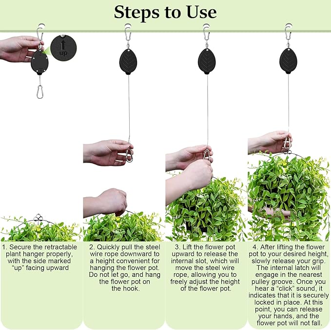 2026Upgraded 3Pcs Heavy Duty Retractable Plant Hanger, 44lbs Load, Auto Lock, Adjustable Hook for Hanging Plants, Bird Feeders, Wind Chimes, Garden Pots,Rust-Proof Stainless Steel,Black