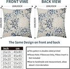 Kawani Navy Blue Dahlia Throw Pillow Covers 18x18 Inch Rustic Geometric Flower Decorative Square Pillow Cases Beige Tan Gray Floral Cushion Covers Farmhouse Home Decor for Sofa Couch Outdoor Set of 2