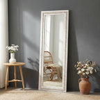 H HOMEWINS Rustic Full Length Mirror,18x48 Inch Farmhouse Boho Bathroom Full Body Nursery White Beads Decor Wall-Mounted Mirror for Bedroom, Living Room,Vanity,Entryway,Over Sink