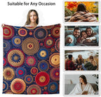 Colorful Bohemian Printed Blanket for Women Men, Mandala Circular Patterns Soft Lightweight All Season Throw for Home Decor, Couch, Bed, Camping, Travel, 40x50 Inches