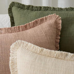 Kevin Textile 14x36 Inch Long Lumbar Pillow Cover 1 Pack Boho Fringe Decorative Rectangle Cushion Case with Tassels Neutral Cotton Woven Textured Farmhouse for Living Room Couch Sofa Bed, Olive Green